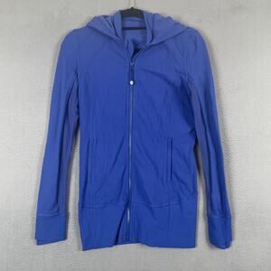 Lululemon Daily Practice Jacket Womens 6 Blue Hooded Full Zip Athletic Running